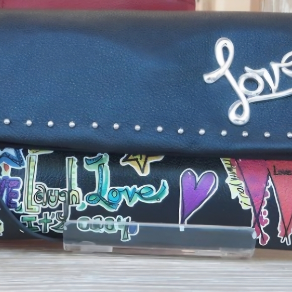 Brighton Purse Small Black Leather Saddle Bag Crossbody Embossed Flap - Picture 9 of 9